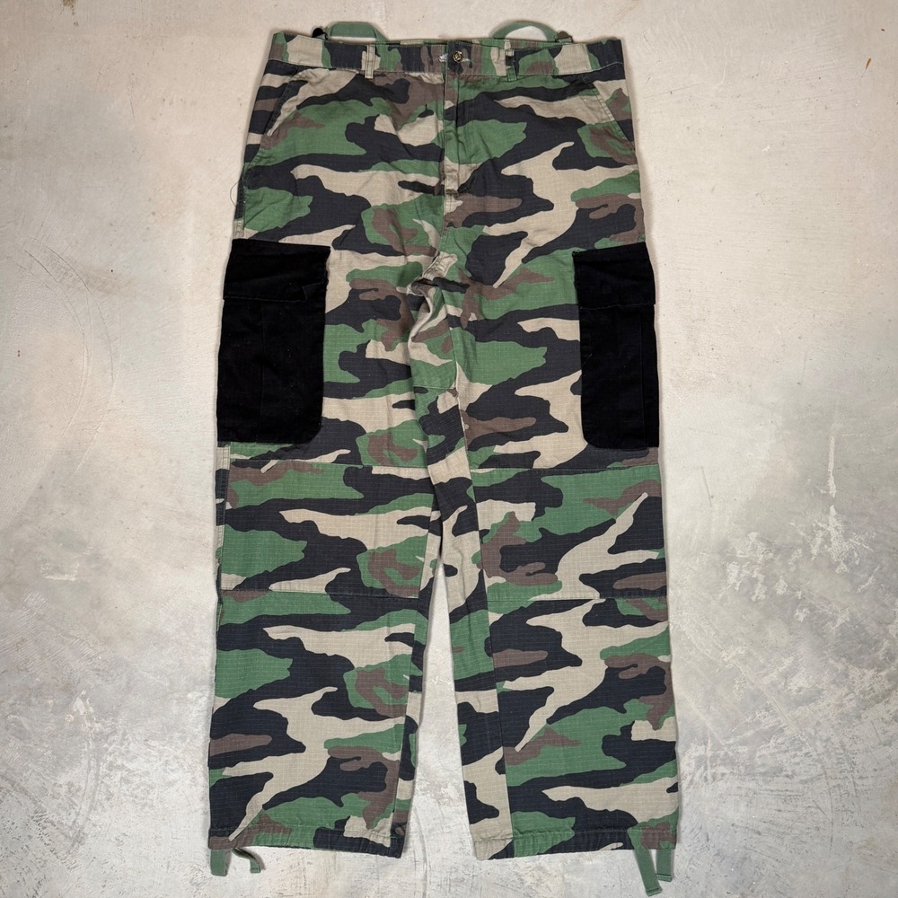 G59 Suicideboys Woodland Camo Cargo Pants Mens XXL Black Pockets Ripstop